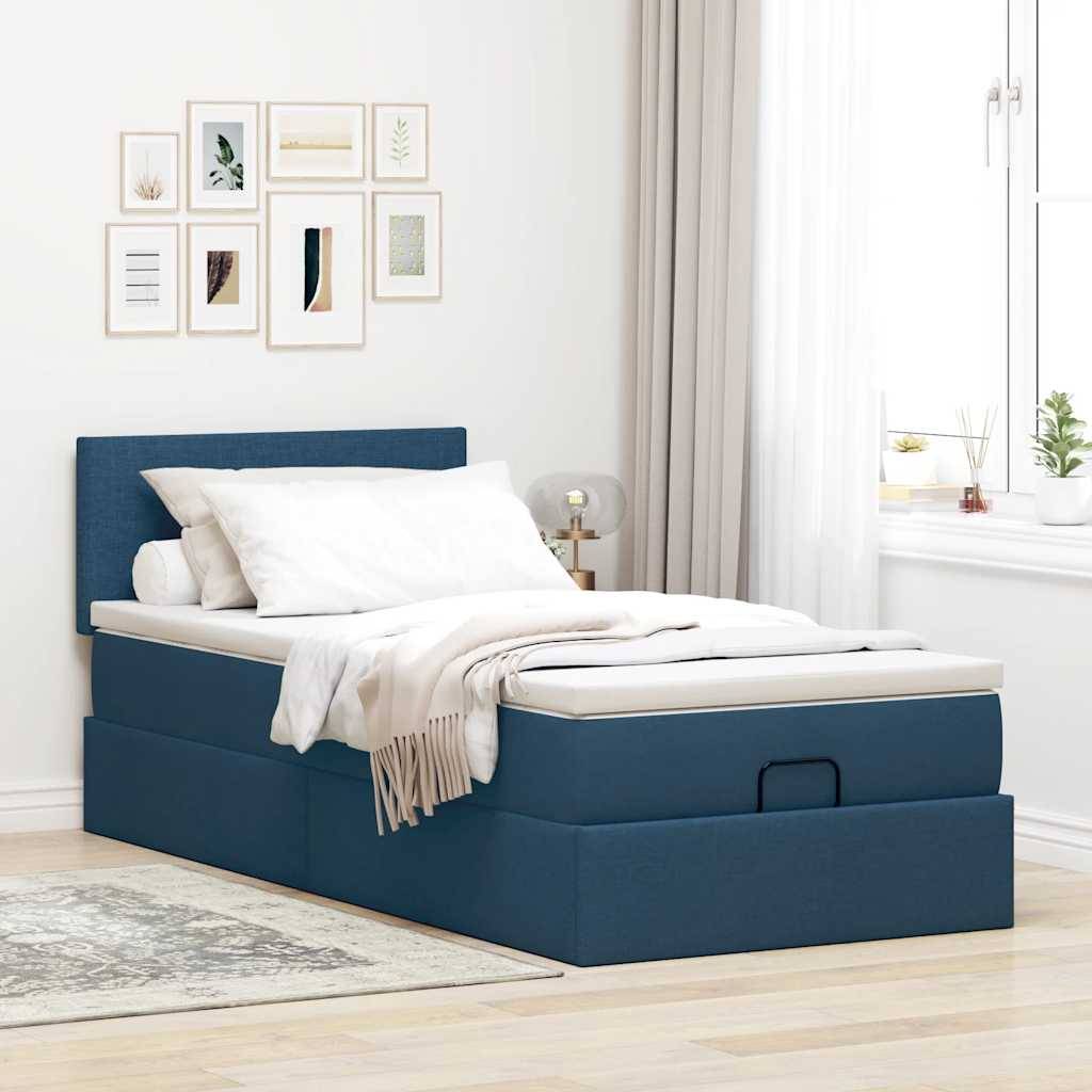 vidaXL Ottomane Bett mit Matratze & LEDs Blau 100x200 cm Stoff