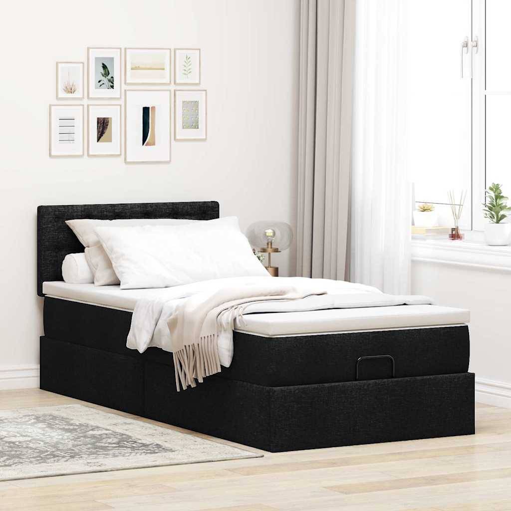 vidaXL Ottoman-Bett mit Matratze Schwarz 80x200 cm Stoff