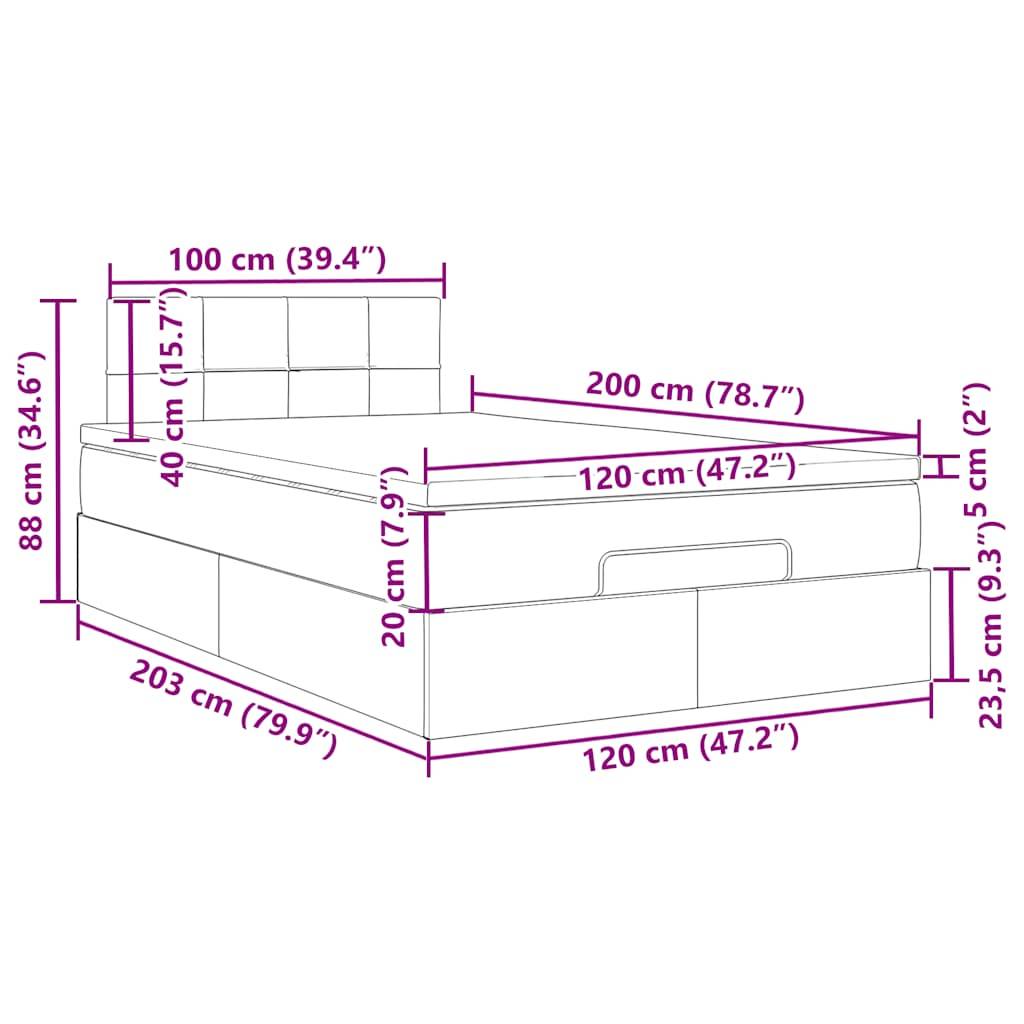 vidaXL Ottoman-Bett mit Matratze Schwarz 120x200 cm Samt