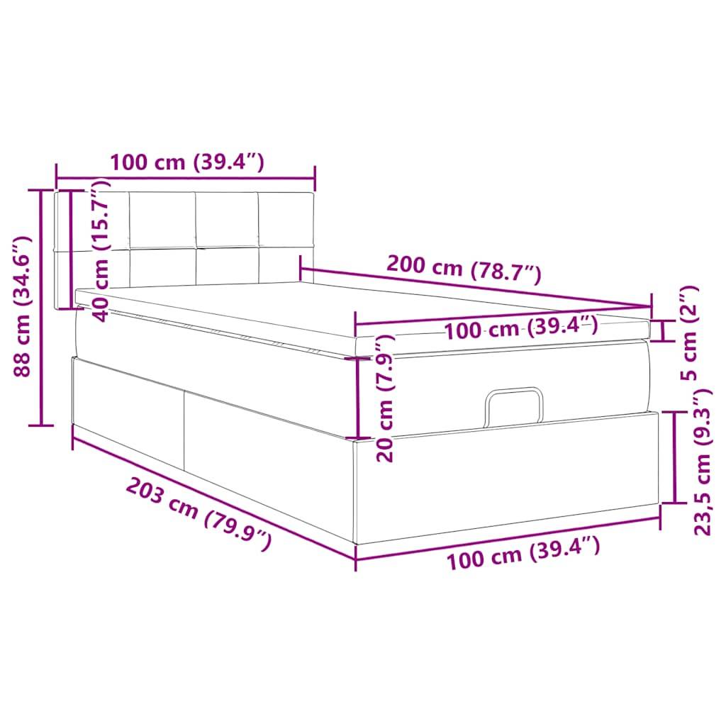 vidaXL Ottoman-Bett mit Matratze & LEDs Taupe 100x200 cm Stoff