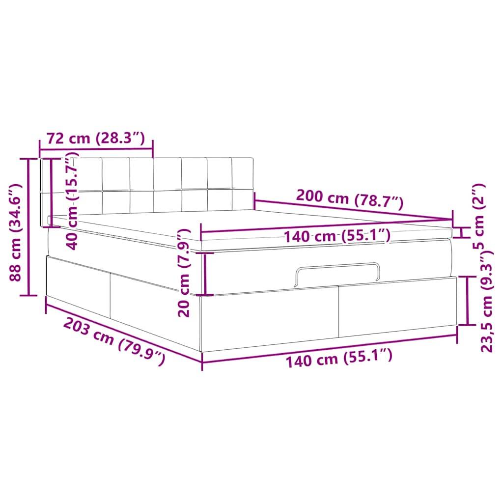 vidaXL Ottoman-Bett mit Matratze & LEDs Dunkelgrau 140x200 cm Samt
