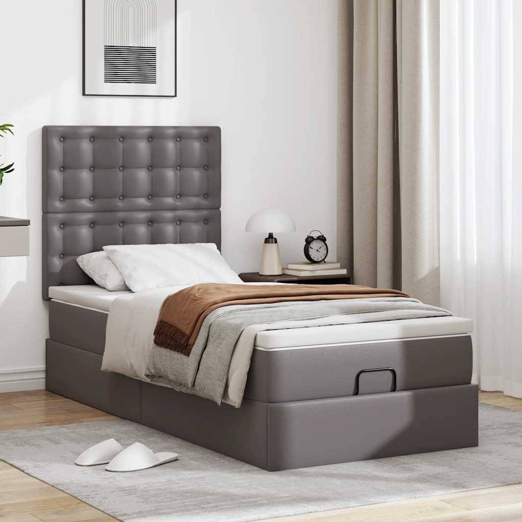 vidaXL Ottoman-Bett mit Matratze Grau 80x200 cm Kunstleder