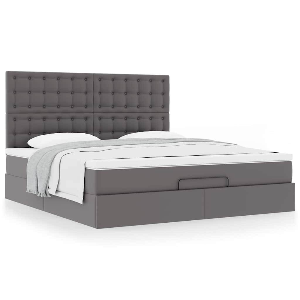 vidaXL Ottoman-Bett mit Matratze Grau 160x200 cm Kunstleder