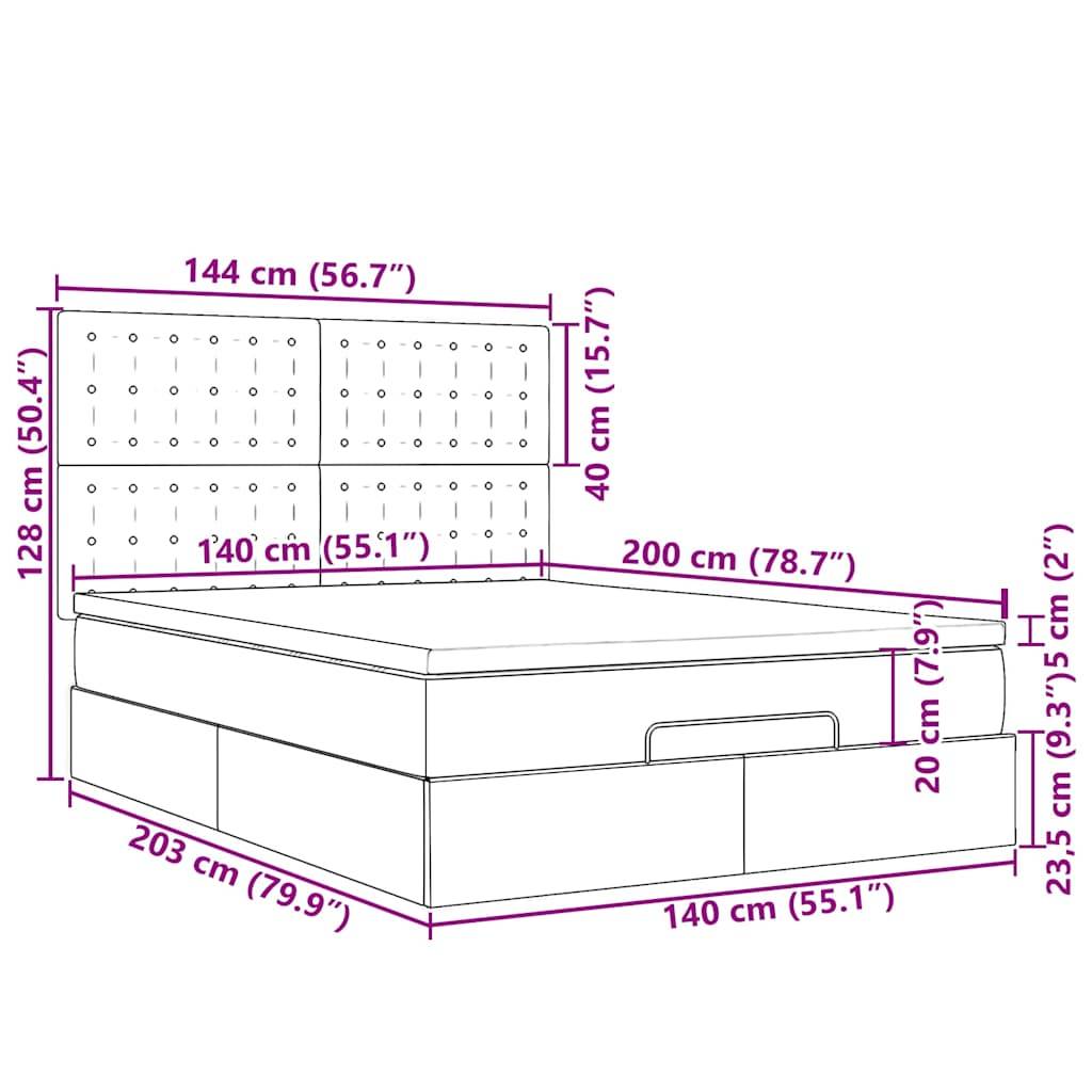 vidaXL Ottoman-Bett mit Matratzen & LEDs Hellgrau 140x200 cm Samt