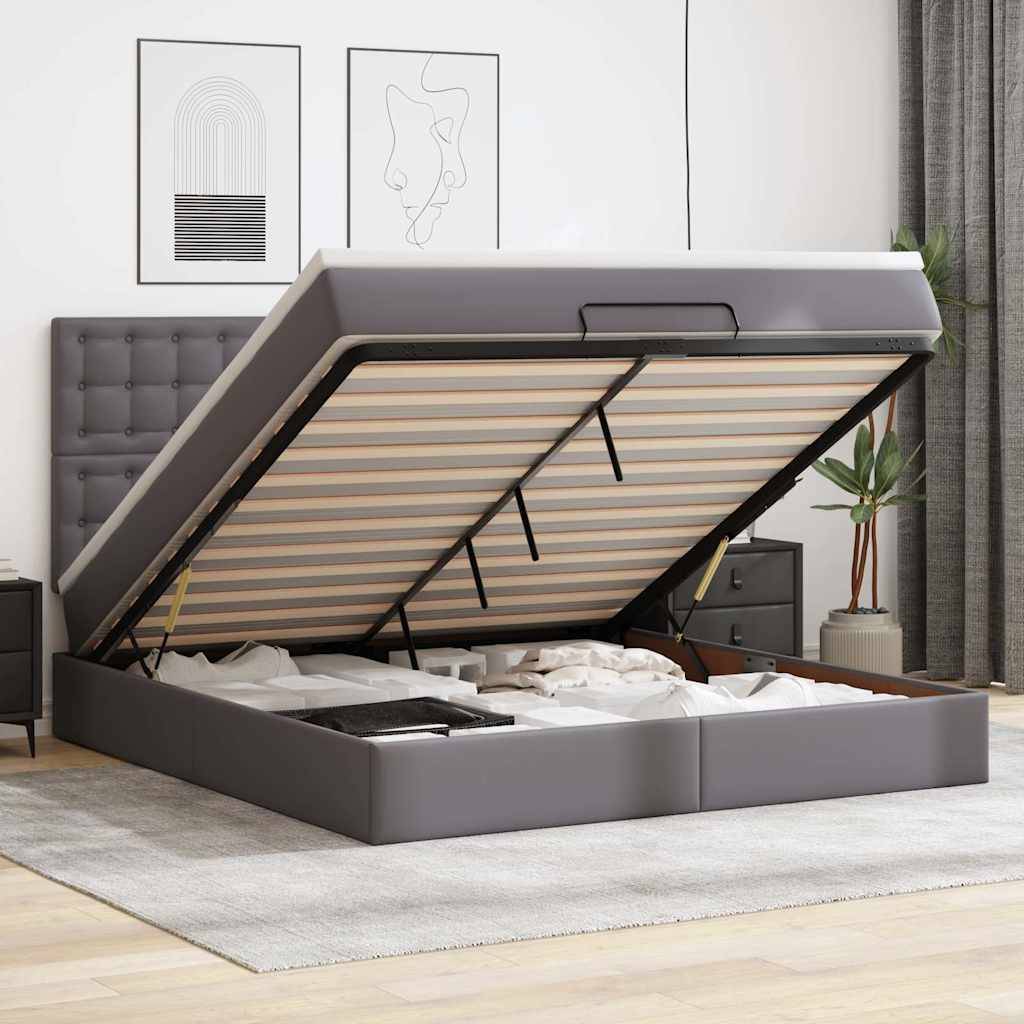 vidaXL Ottoman-Bett mit Matratze Grau 160x200 cm Kunstleder