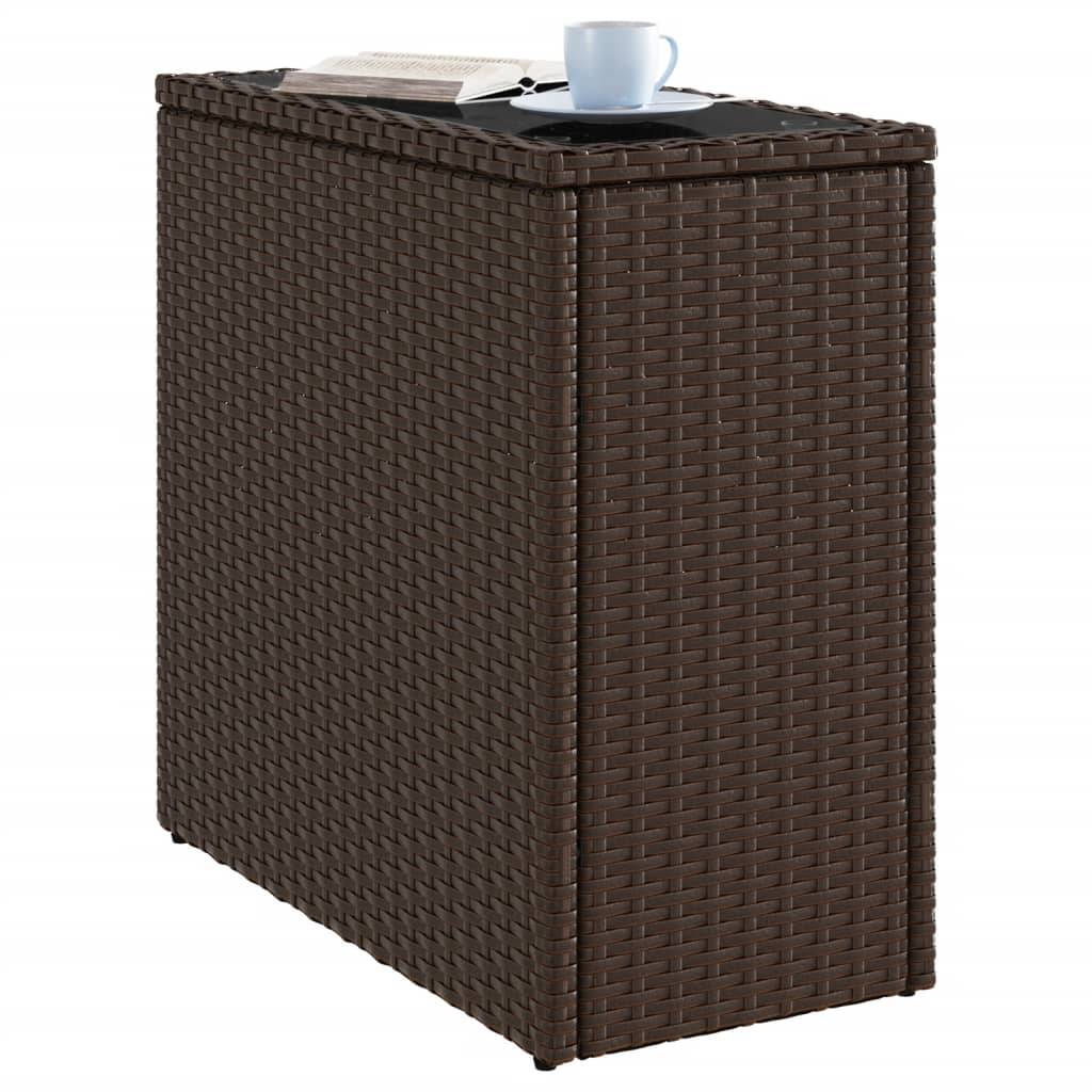 vidaXL Garten-Beistelltisch mit Glasplatte Braun 58x27,5x55 cm Rattan