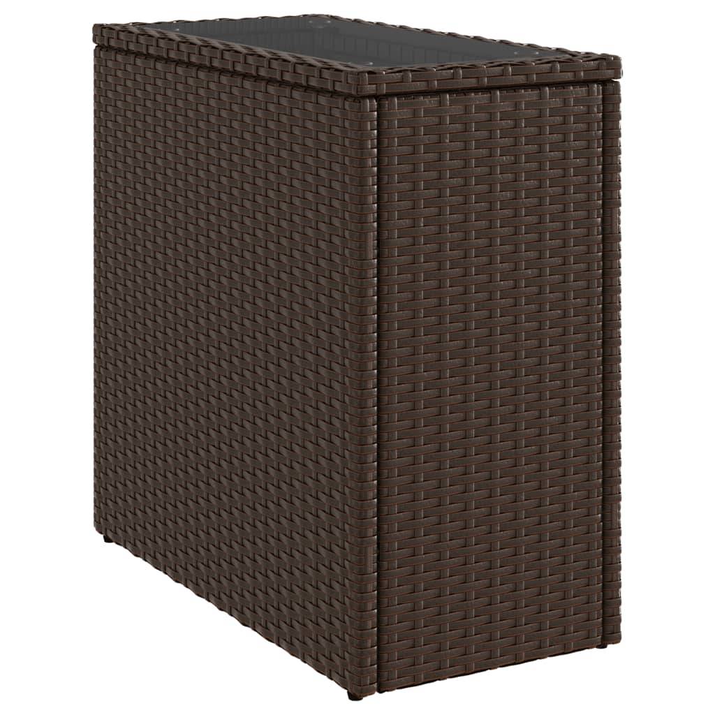 vidaXL Garten-Beistelltisch mit Glasplatte Braun 58x27,5x55 cm Rattan
