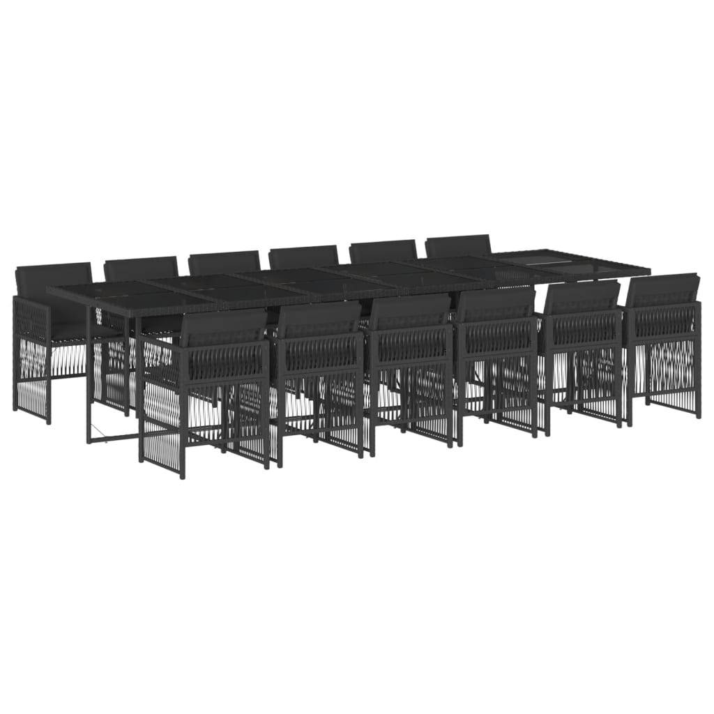 vidaXL 13-tlg. Garten-Essgruppe mit Kissen Schwarz Poly Rattan