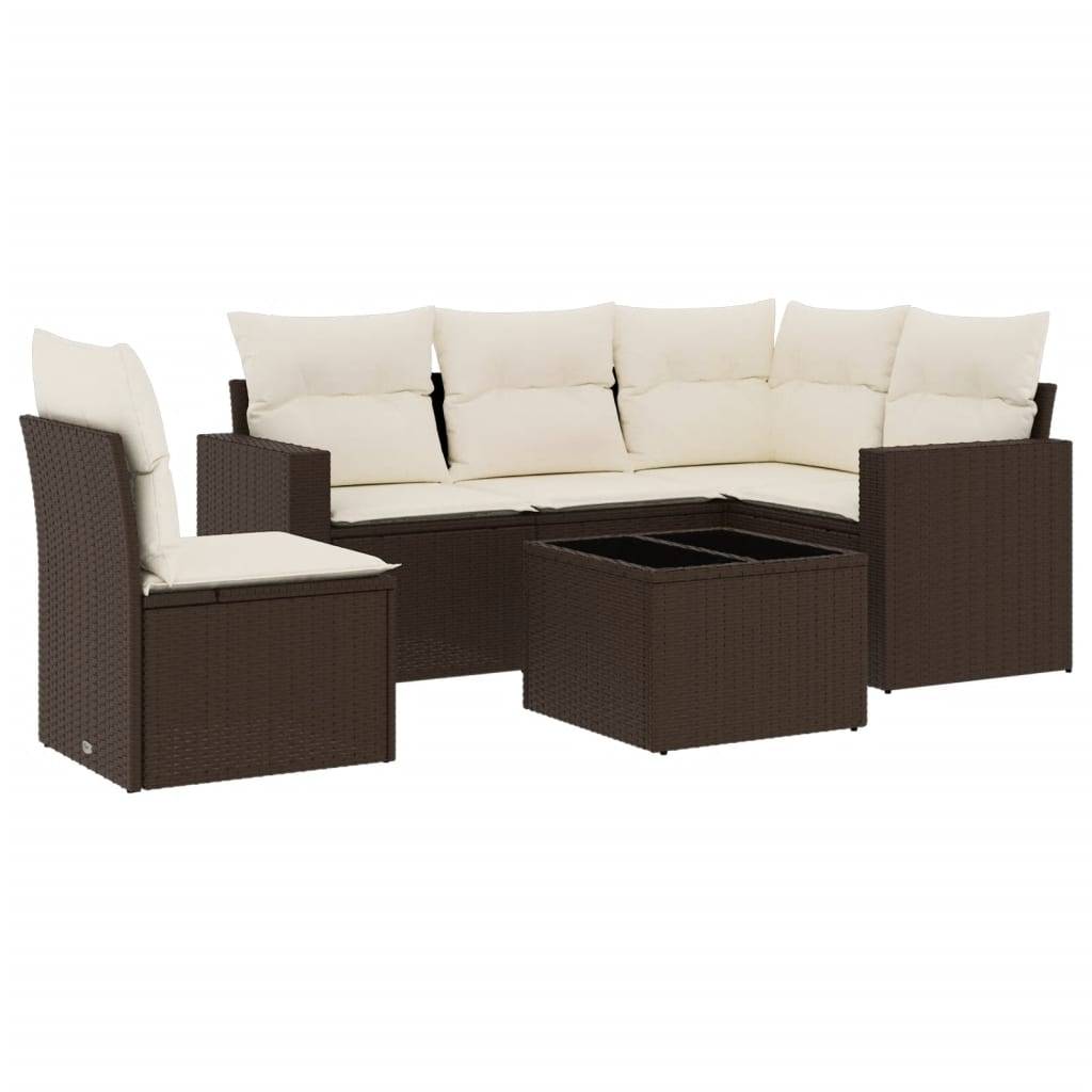 vidaXL 6-tlg. Garten-Sofagarnitur mit Kissen Braun Poly Rattan