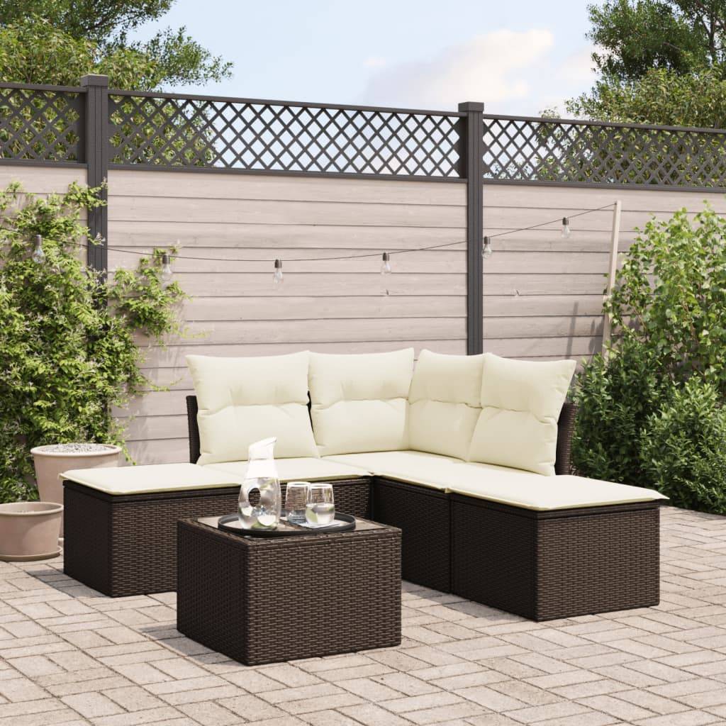vidaXL 6-tlg. Garten-Sofagarnitur mit Kissen Braun Poly Rattan