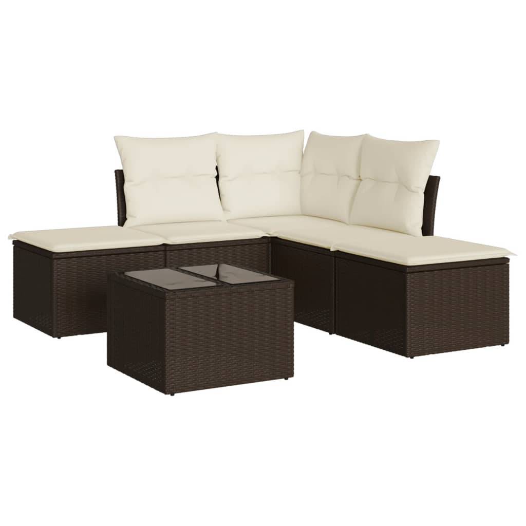 vidaXL 6-tlg. Garten-Sofagarnitur mit Kissen Braun Poly Rattan