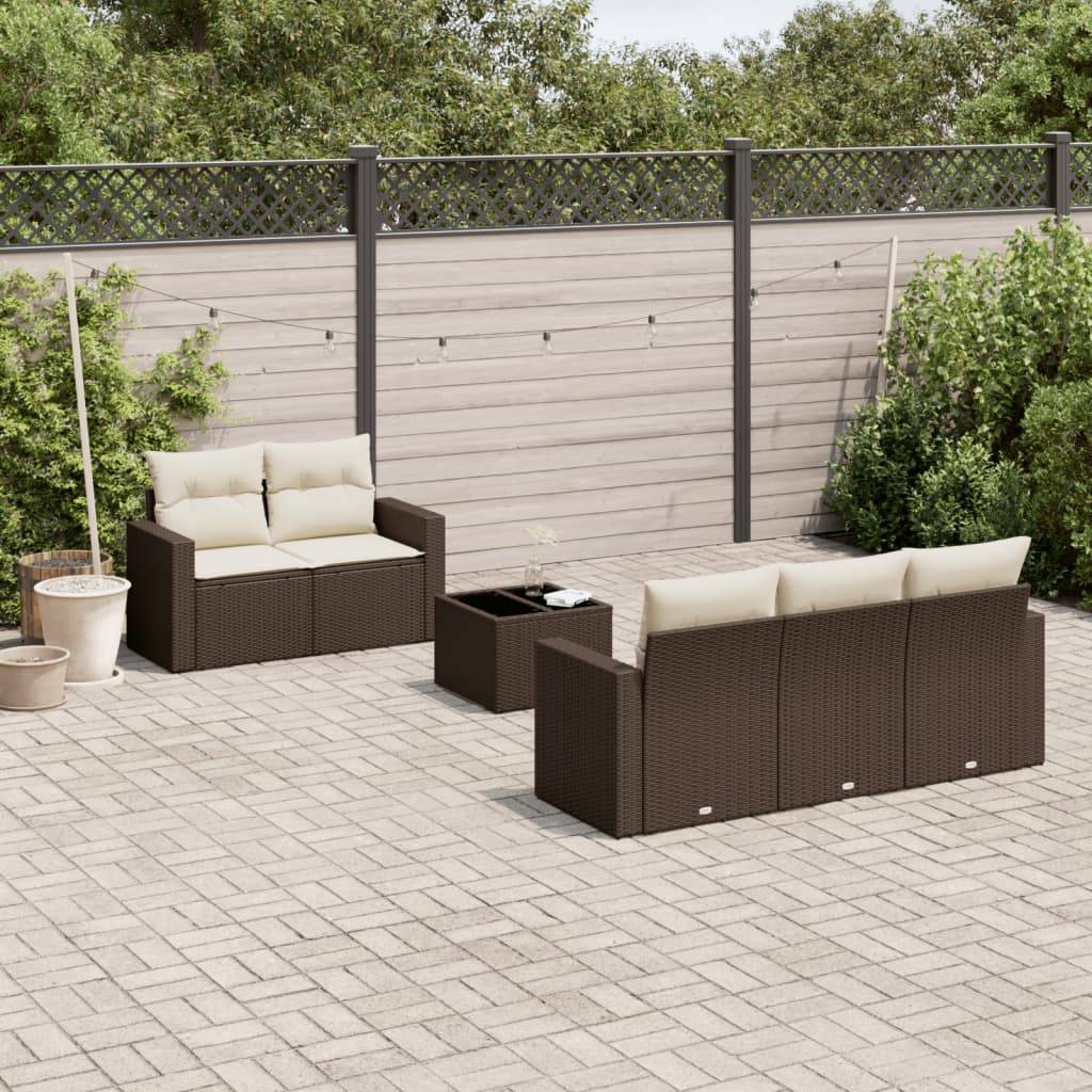 vidaXL 6-tlg. Garten-Sofagarnitur mit Kissen Braun Poly Rattan