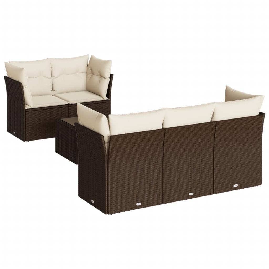 vidaXL 7-tlg. Garten-Sofagarnitur mit Kissen Braun Poly Rattan
