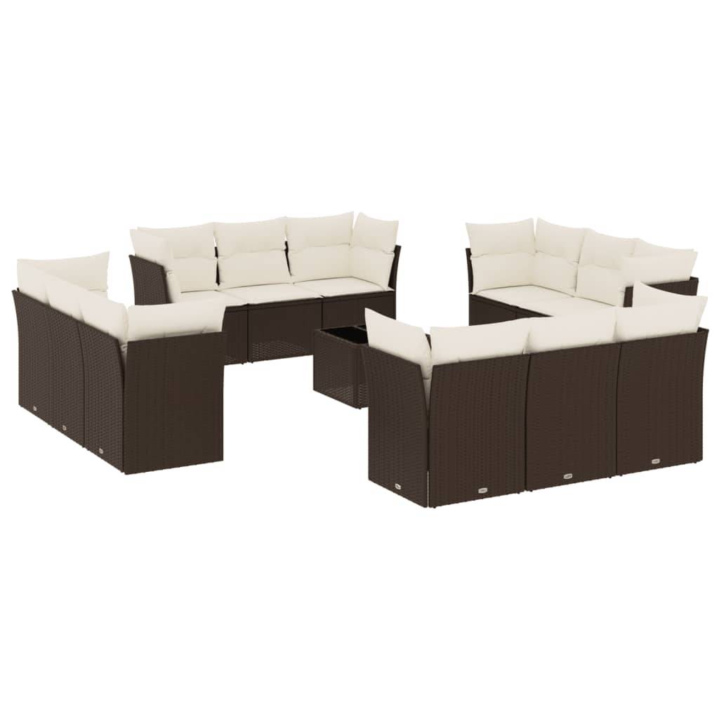 vidaXL 13-tlg. Garten-Sofagarnitur mit Kissen Braun Poly Rattan