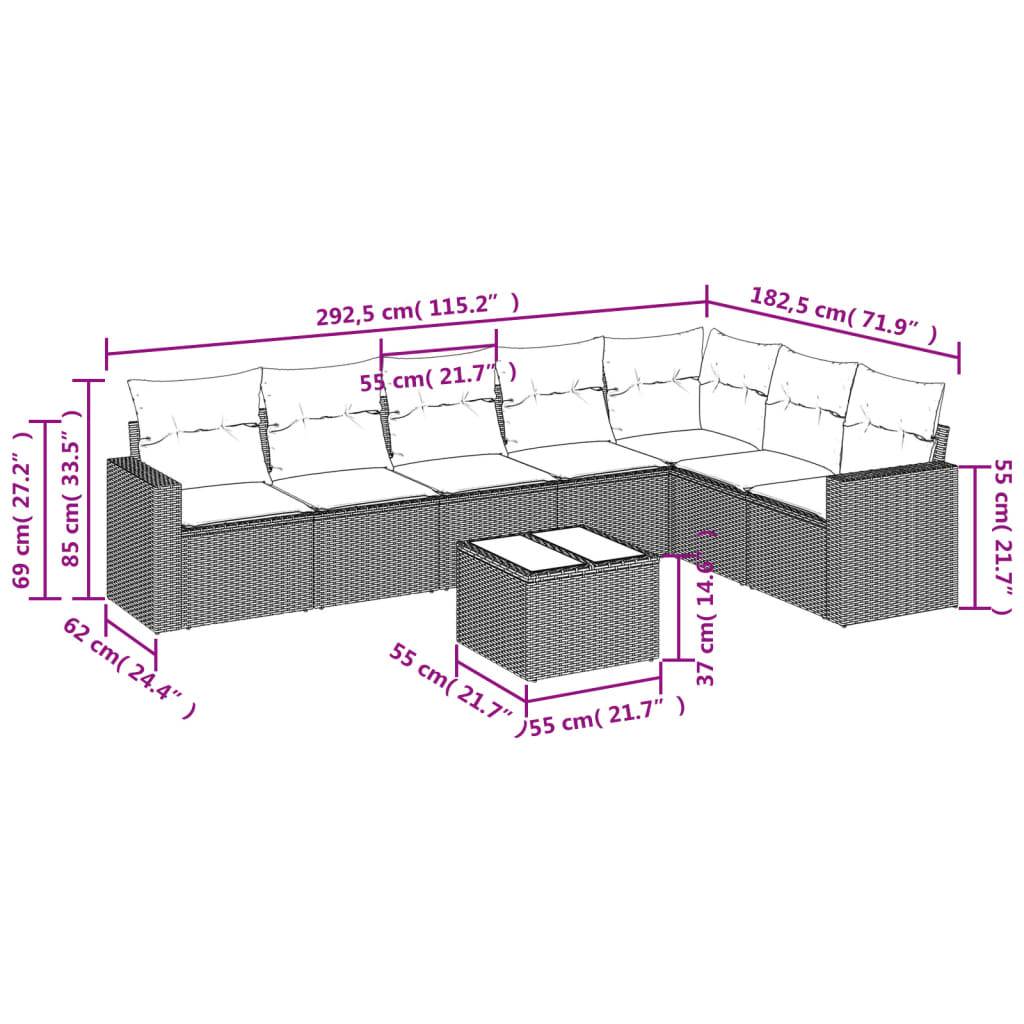 vidaXL 8-tlg. Garten-Sofagarnitur mit Kissen Braun Poly Rattan