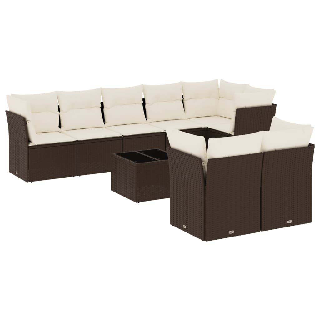 vidaXL 9-tlg. Garten-Sofagarnitur mit Kissen Braun Poly Rattan