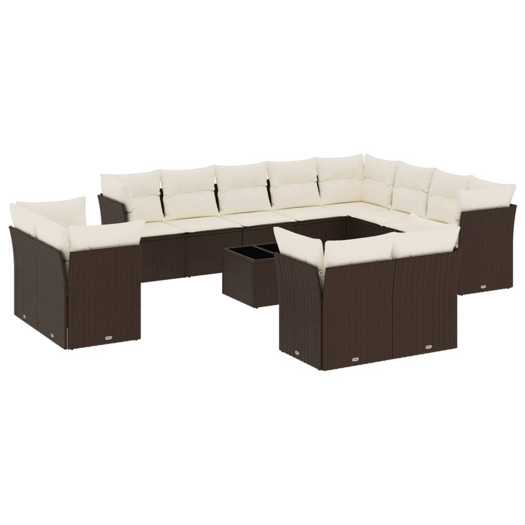 vidaXL 13-tlg. Garten-Sofagarnitur mit Kissen Braun Poly Rattan
