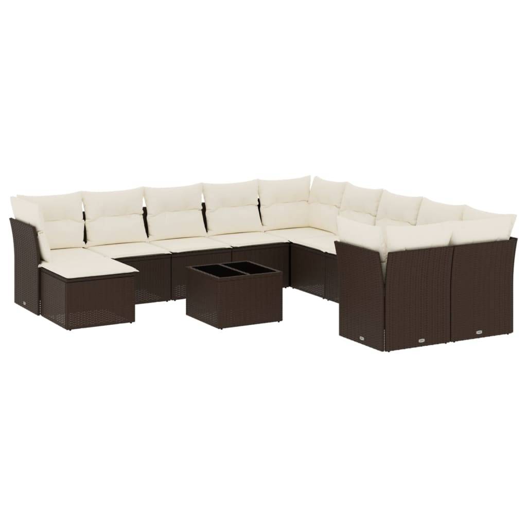 vidaXL 12-tlg. Garten-Sofagarnitur mit Kissen Braun Poly Rattan