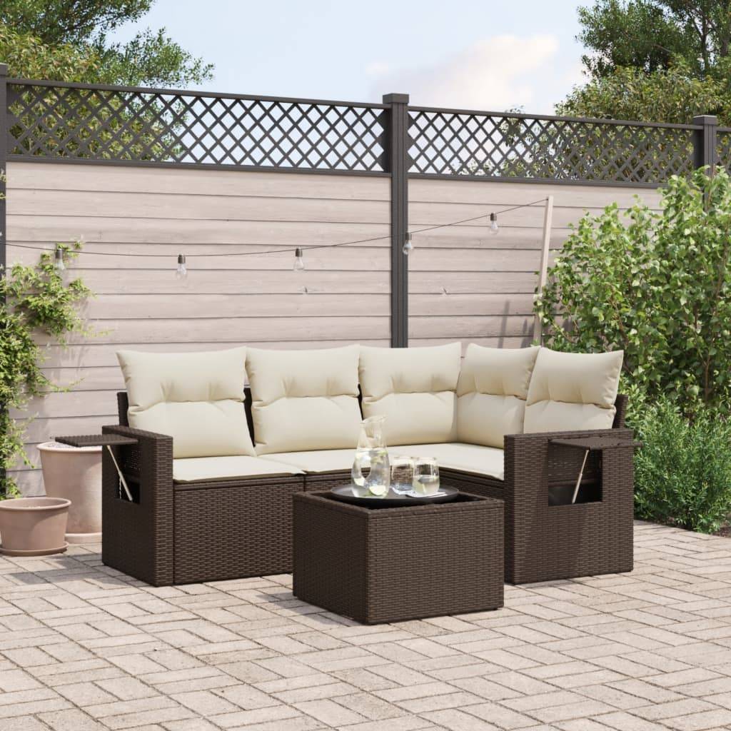 vidaXL 5-tlg. Garten-Sofagarnitur mit Kissen Braun Poly Rattan