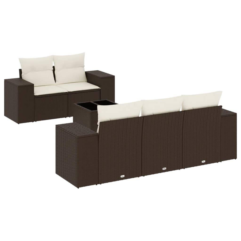 vidaXL 6-tlg. Garten-Sofagarnitur mit Kissen Braun Poly Rattan