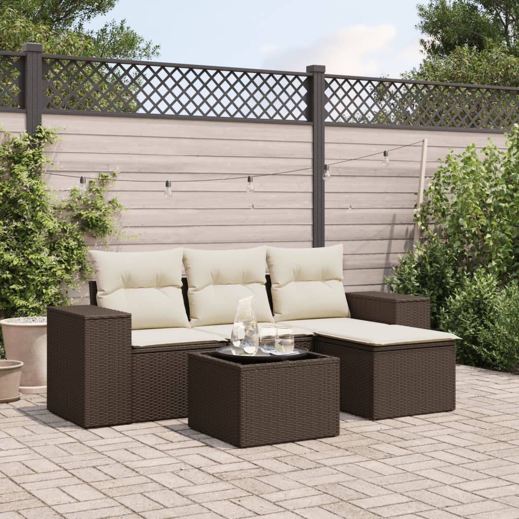 vidaXL 5-tlg. Garten-Sofagarnitur mit Kissen Braun Poly Rattan