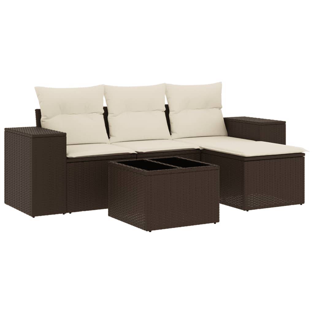 vidaXL 5-tlg. Garten-Sofagarnitur mit Kissen Braun Poly Rattan
