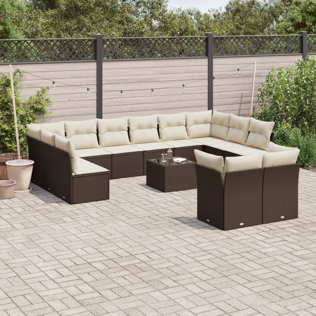 vidaXL 13-tlg. Garten-Sofagarnitur mit Kissen Braun Poly Rattan