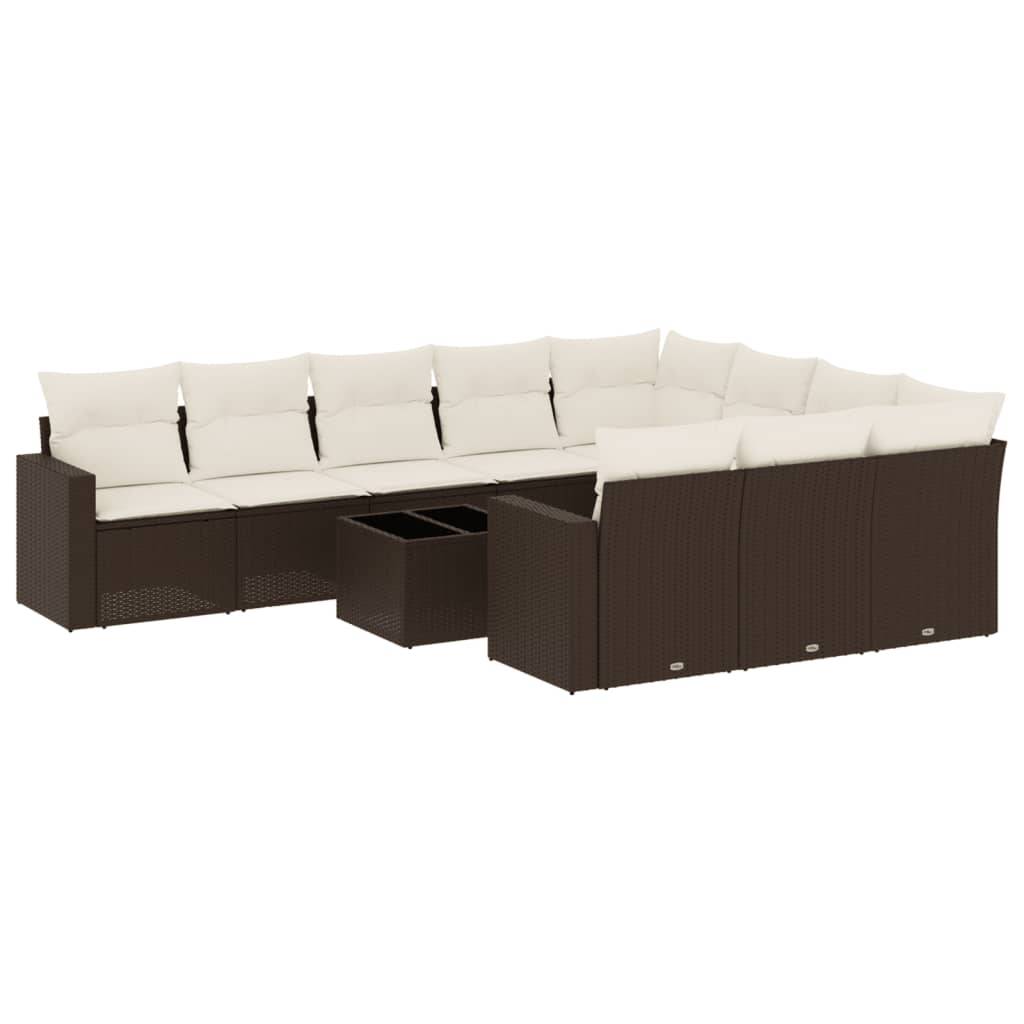 vidaXL 11-tlg. Garten-Sofagarnitur mit Kissen Braun Poly Rattan