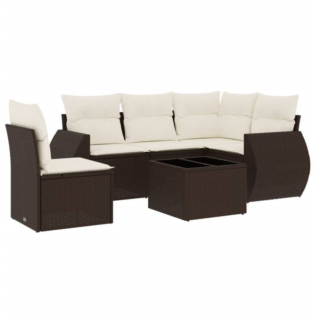 vidaXL 6-tlg. Garten-Sofagarnitur mit Kissen Braun Poly Rattan