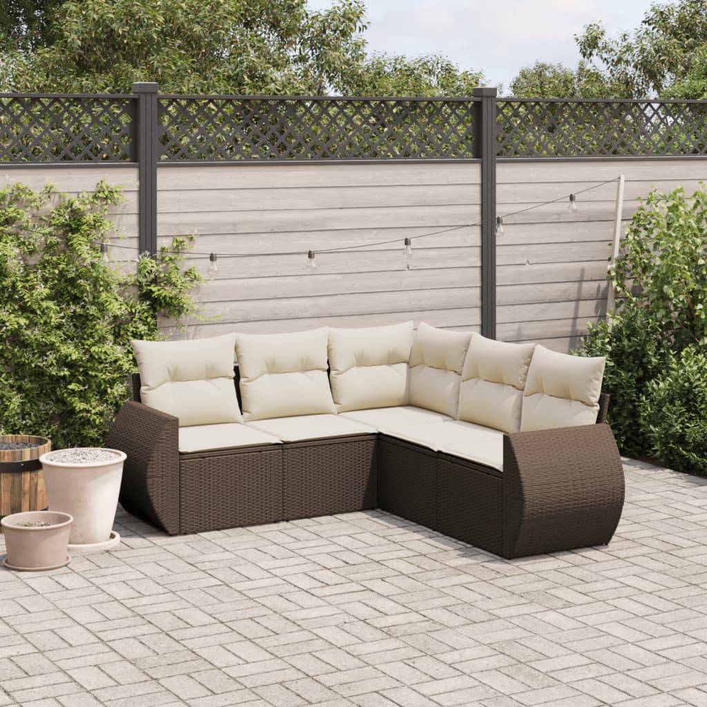 vidaXL 5-tlg. Garten-Sofagarnitur mit Kissen Braun Poly Rattan