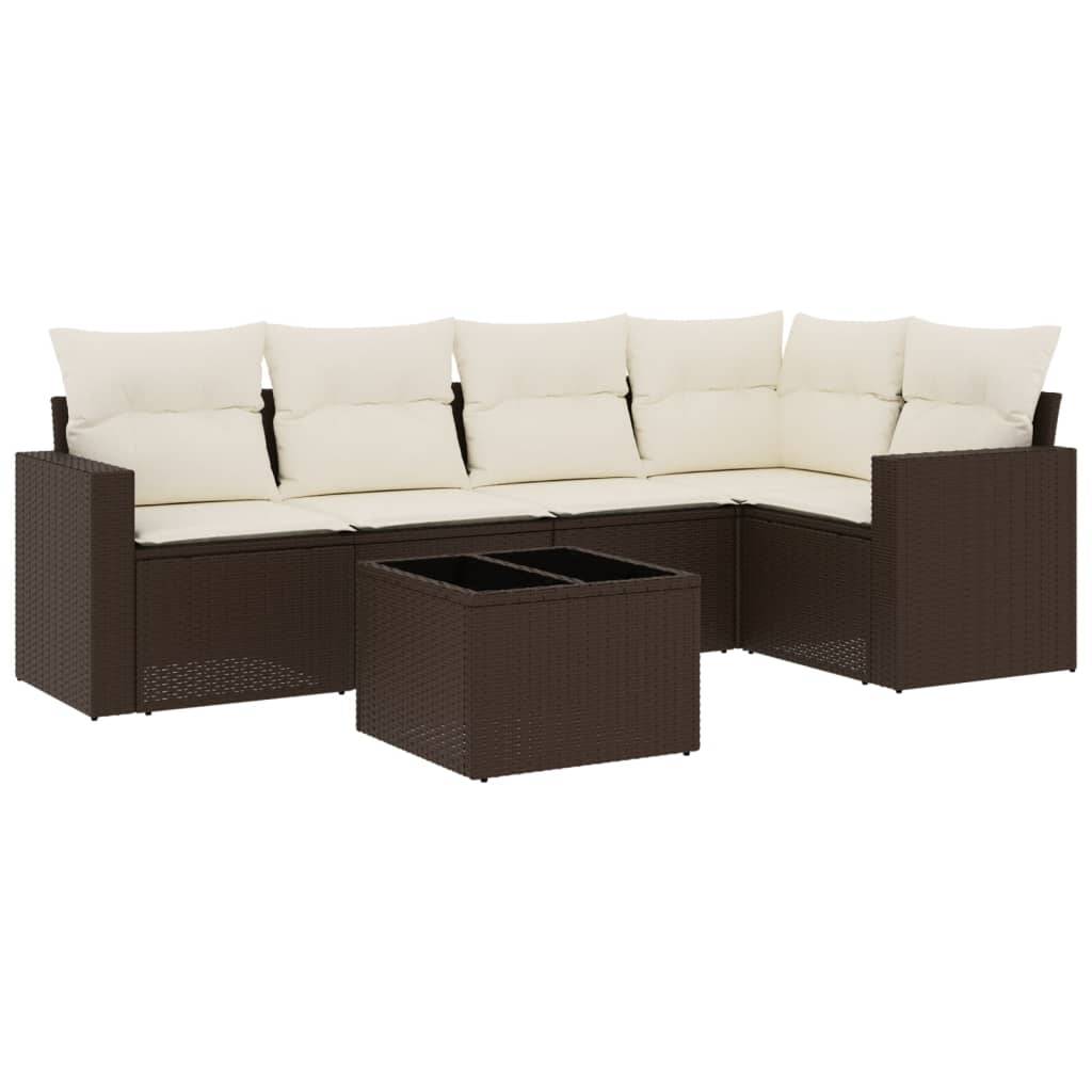vidaXL 6-tlg. Garten-Sofagarnitur mit Kissen Braun Poly Rattan