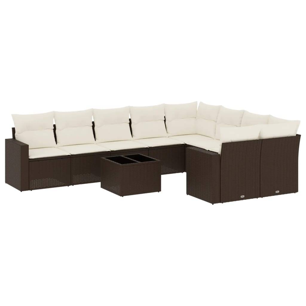 vidaXL 10-tlg. Garten-Sofagarnitur mit Kissen Braun Poly Rattan