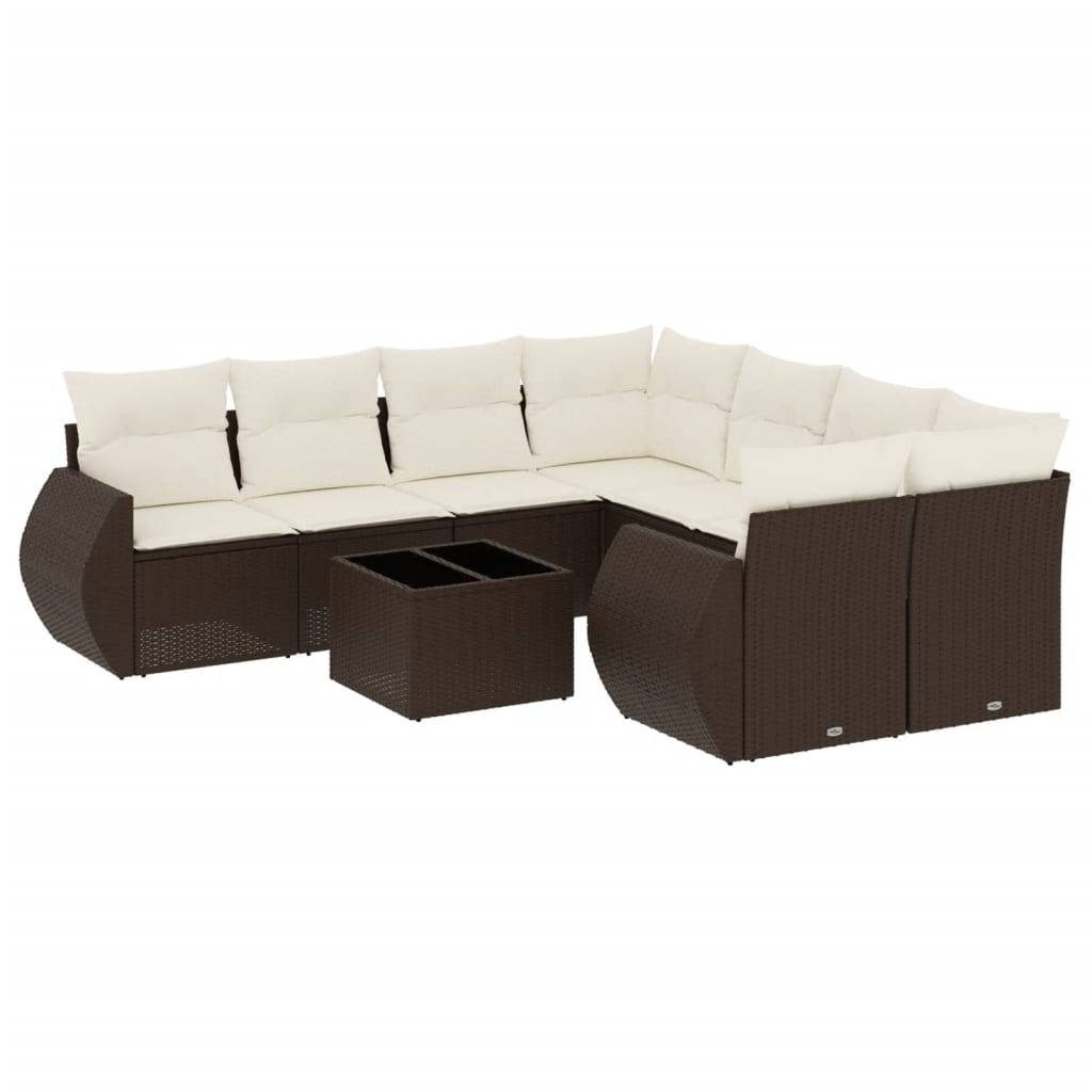 vidaXL 9-tlg. Garten-Sofagarnitur mit Kissen Braun Poly Rattan