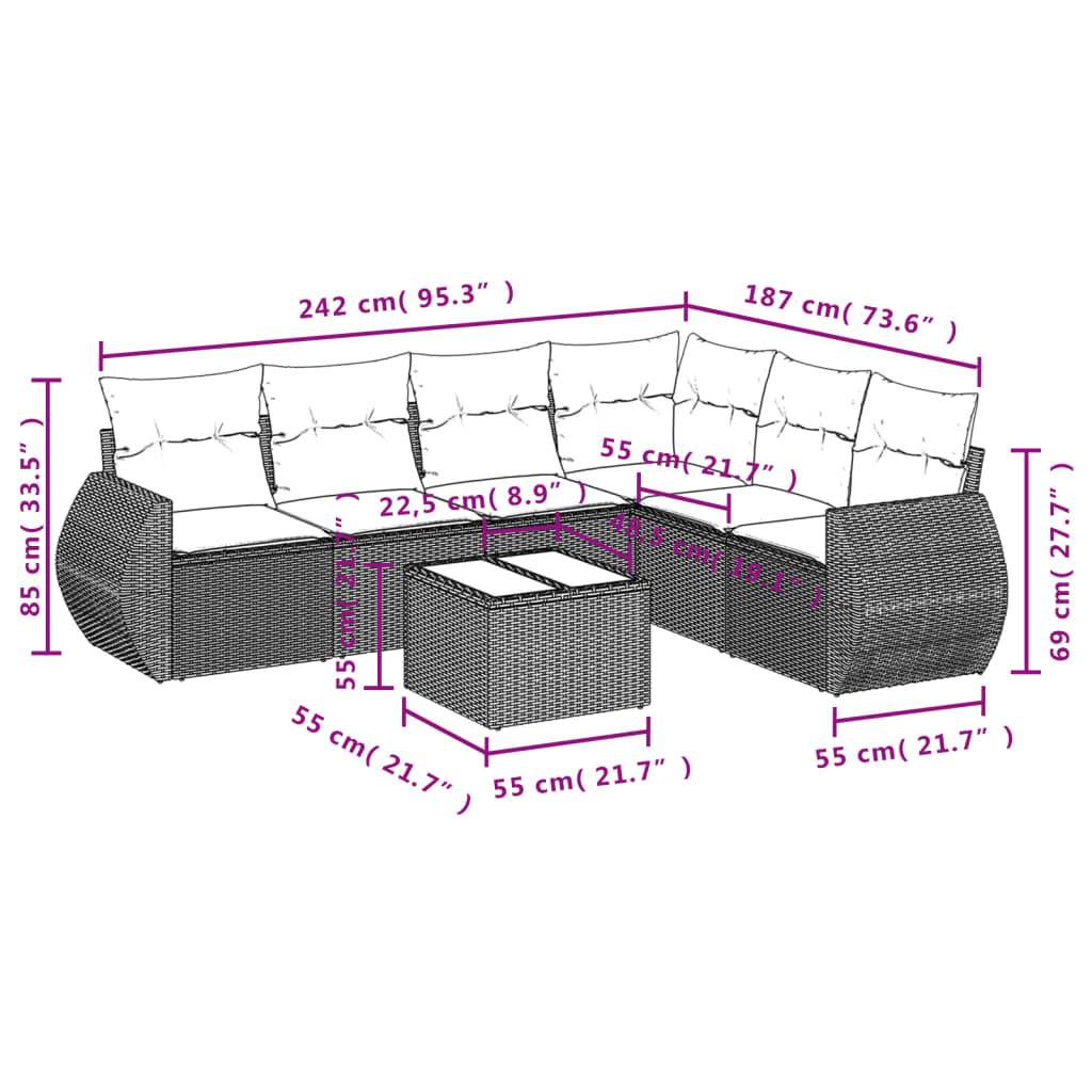 vidaXL 7-tlg. Garten-Sofagarnitur mit Kissen Grau Poly Rattan