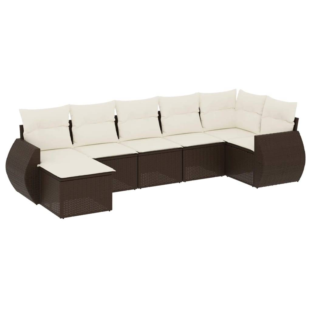 vidaXL 7-tlg. Garten-Sofagarnitur mit Kissen Braun Poly Rattan