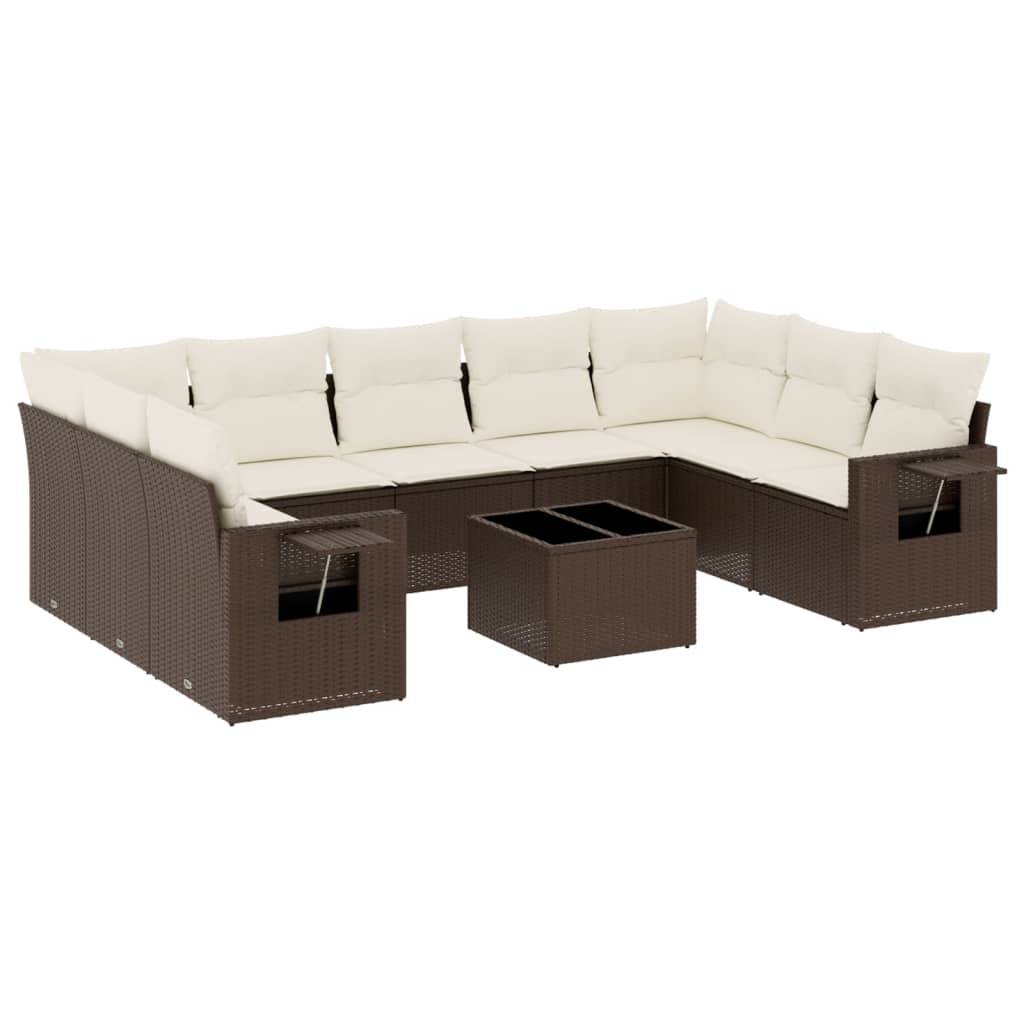 vidaXL 10-tlg. Garten-Sofagarnitur mit Kissen Braun Poly Rattan