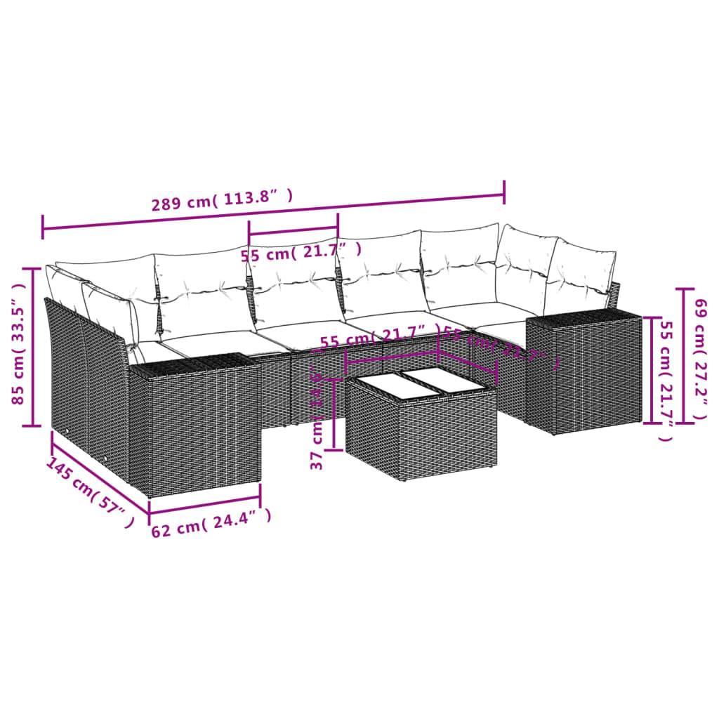 vidaXL 8-tlg. Garten-Sofagarnitur mit Kissen Braun Poly Rattan
