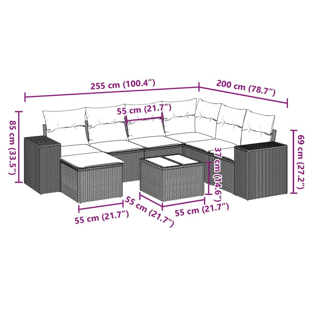 vidaXL 8-tlg. Garten-Sofagarnitur mit Kissen Grau Poly Rattan