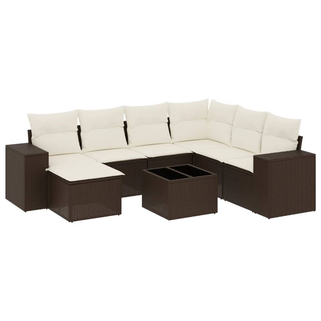 vidaXL 8-tlg. Garten-Sofagarnitur mit Kissen Braun Poly Rattan