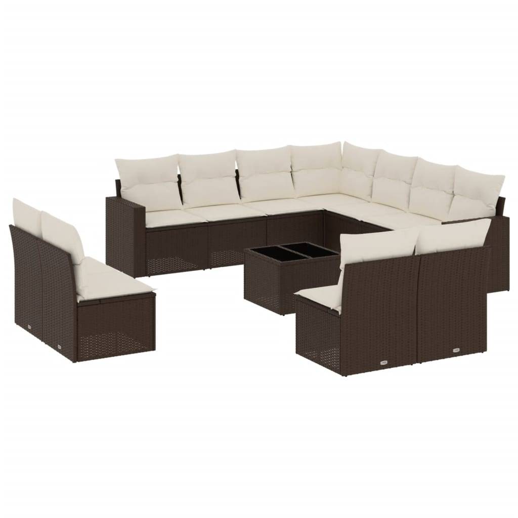 vidaXL 12-tlg. Garten-Sofagarnitur mit Kissen Braun Poly Rattan