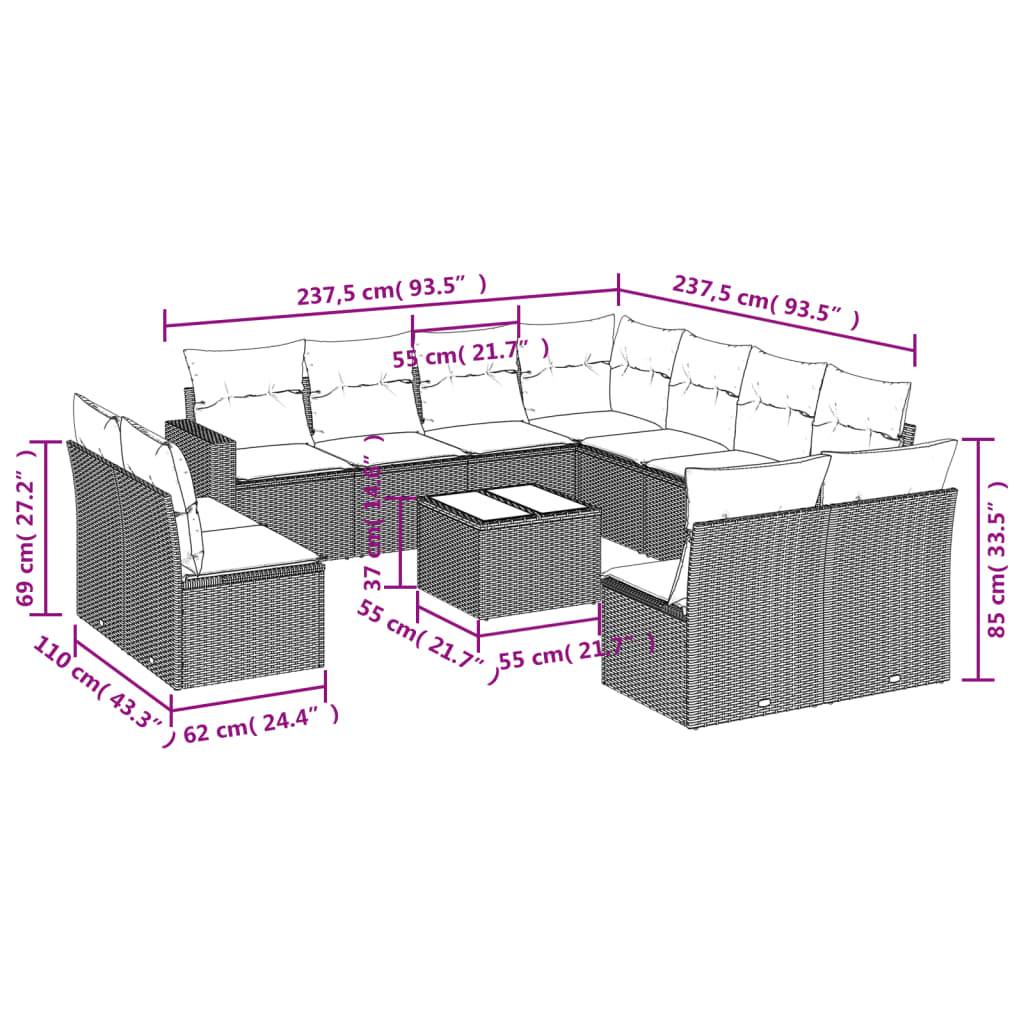 vidaXL 12-tlg. Garten-Sofagarnitur mit Kissen Braun Poly Rattan
