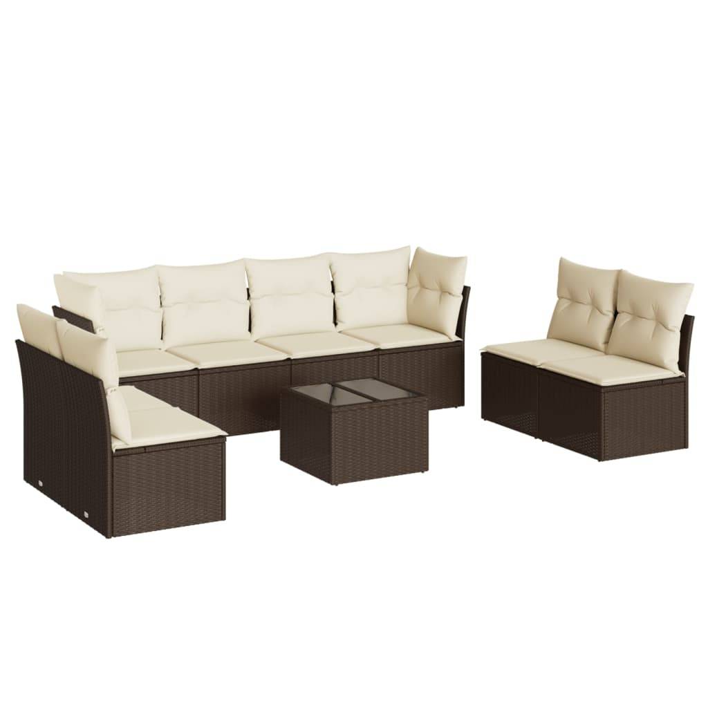 vidaXL 9-tlg. Garten-Sofagarnitur mit Kissen Braun Poly Rattan