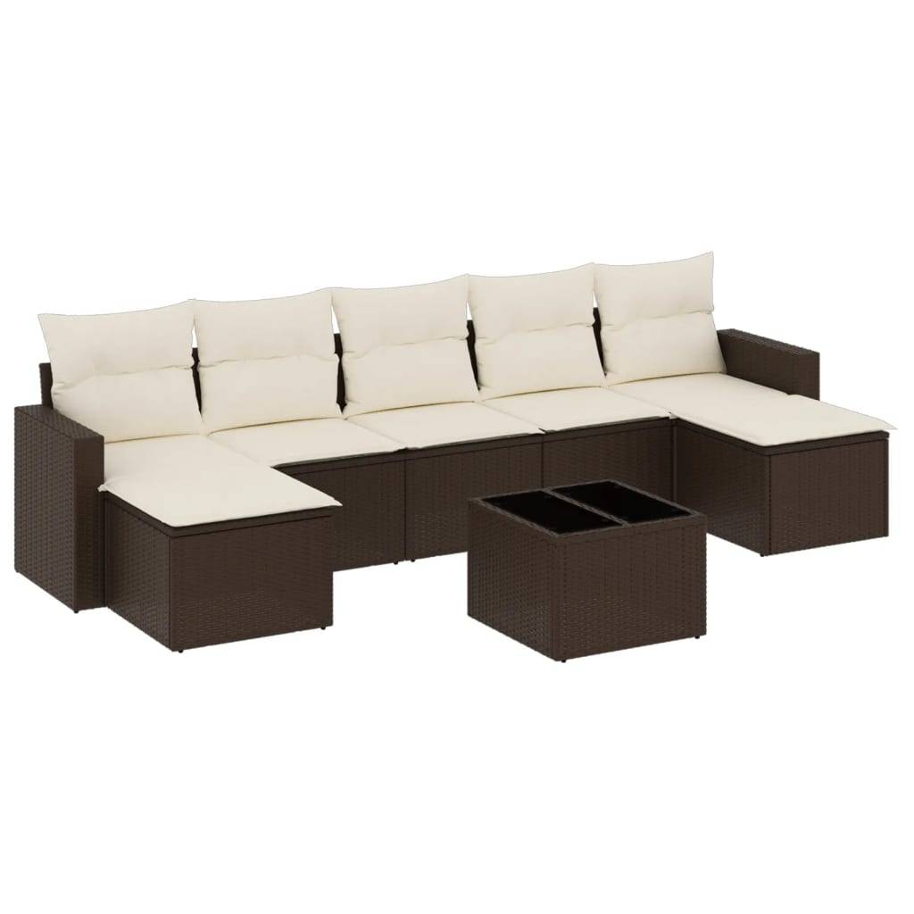 vidaXL 8-tlg. Garten-Sofagarnitur mit Kissen Braun Poly Rattan