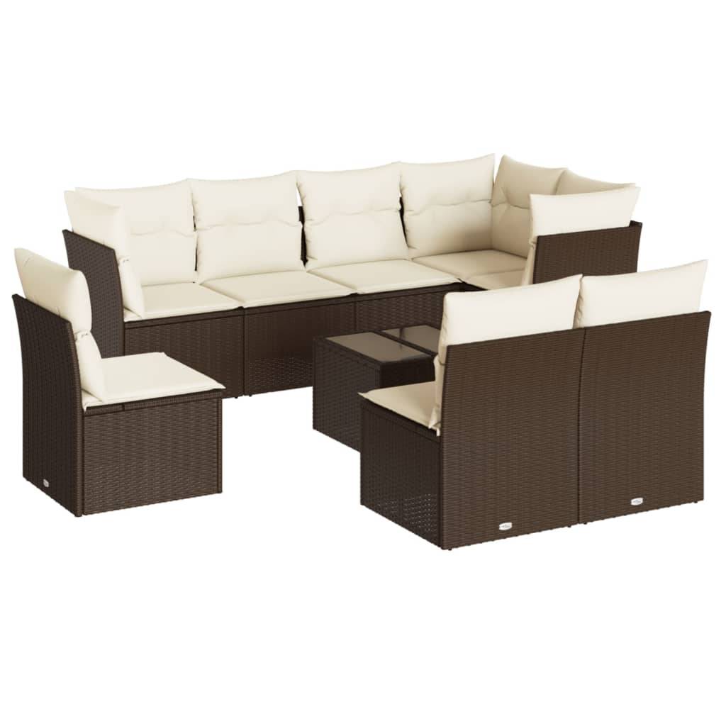 vidaXL 9-tlg. Garten-Sofagarnitur mit Kissen Braun Poly Rattan