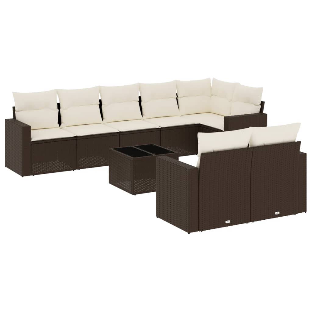 vidaXL 9-tlg. Garten-Sofagarnitur mit Kissen Braun Poly Rattan