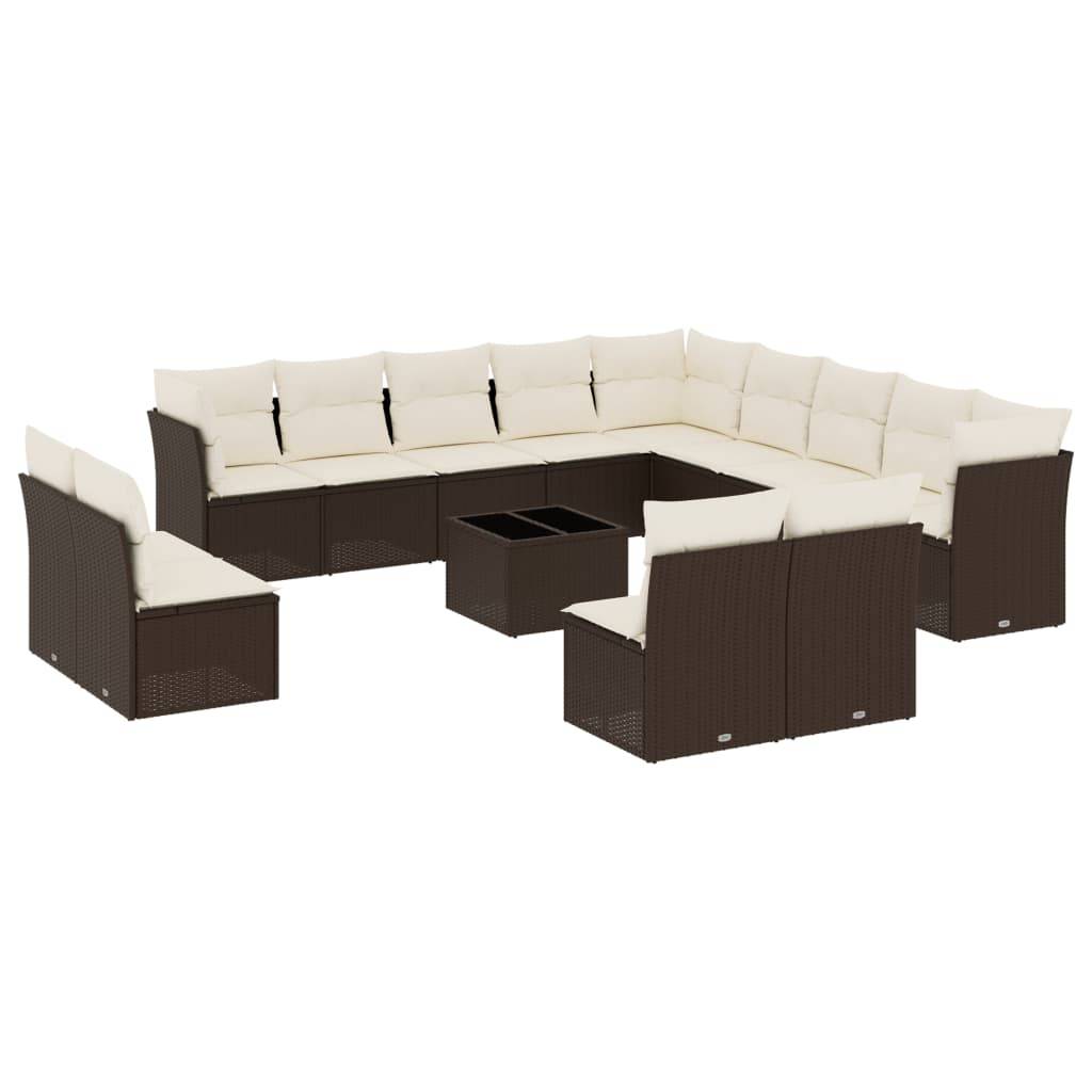 vidaXL 14-tlg. Garten-Sofagarnitur mit Kissen Braun Poly Rattan