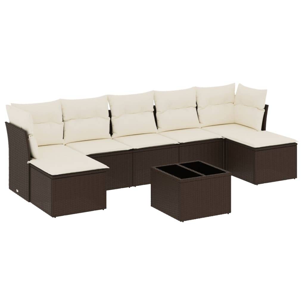 vidaXL 8-tlg. Garten-Sofagarnitur mit Kissen Braun Poly Rattan