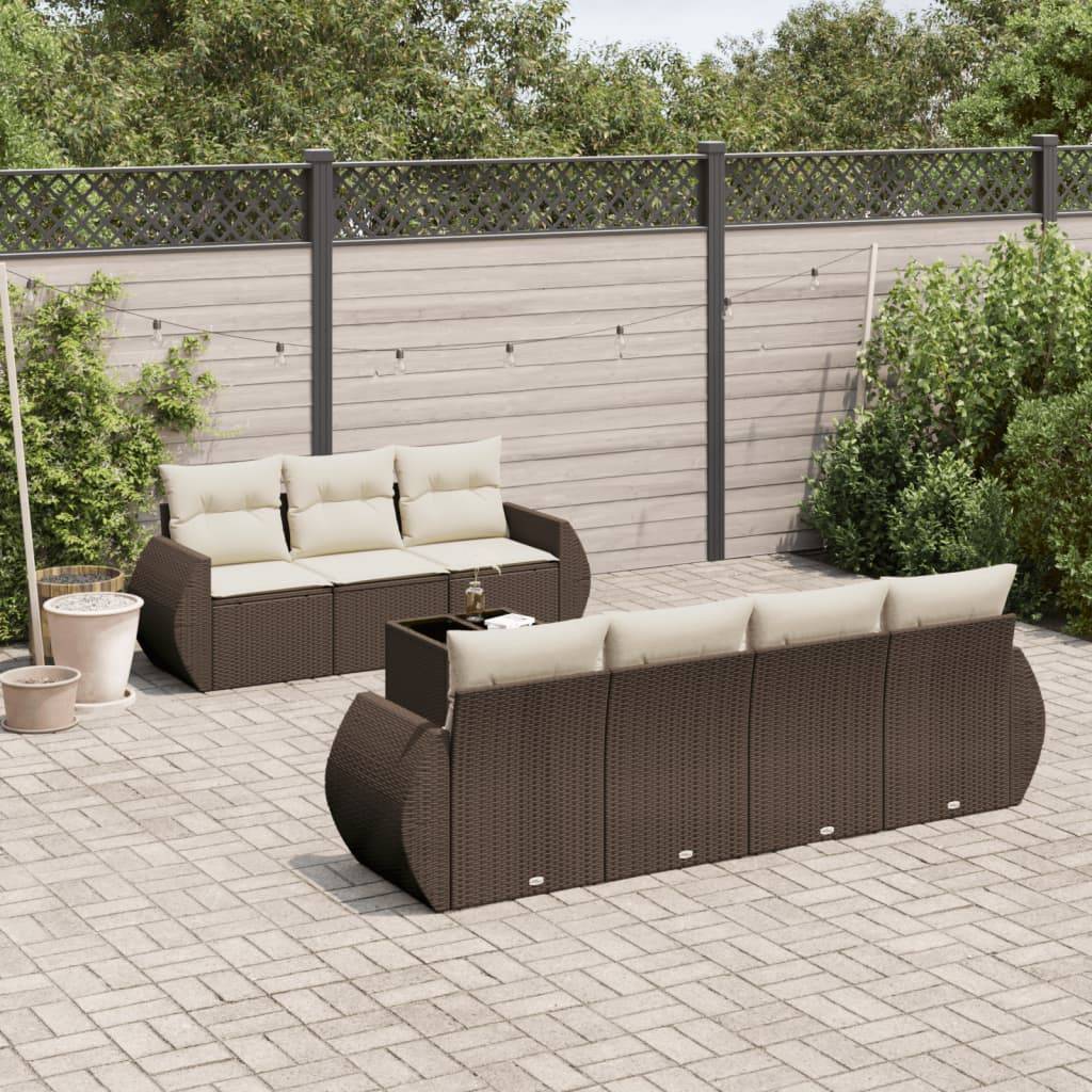 vidaXL 8-tlg. Garten-Sofagarnitur mit Kissen Braun Poly Rattan