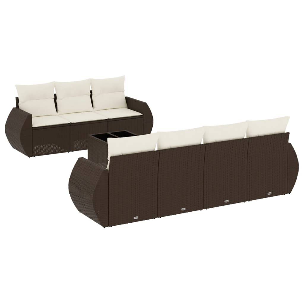 vidaXL 8-tlg. Garten-Sofagarnitur mit Kissen Braun Poly Rattan