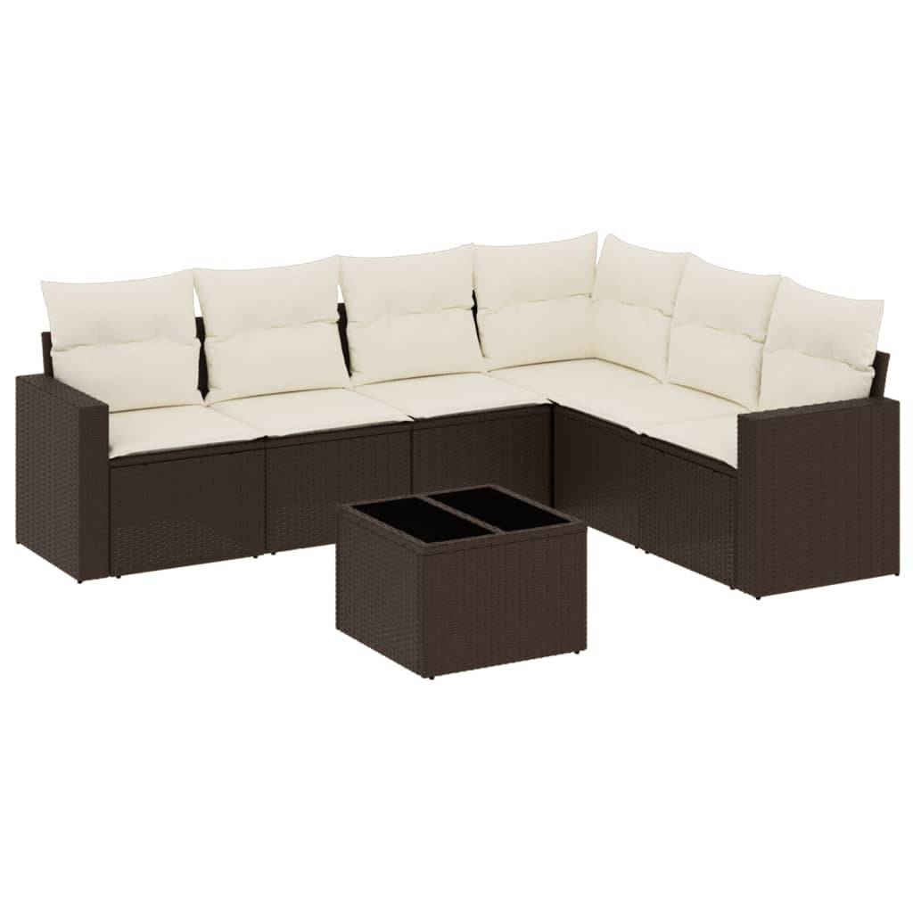 vidaXL 7-tlg. Garten-Sofagarnitur mit Kissen Braun Poly Rattan